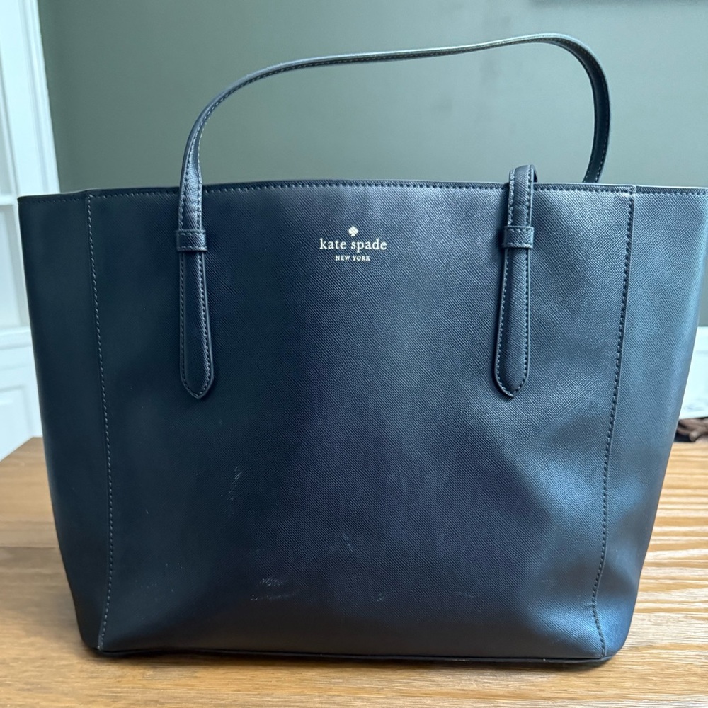 Kate Spade Black Leather Trapezoid Tote